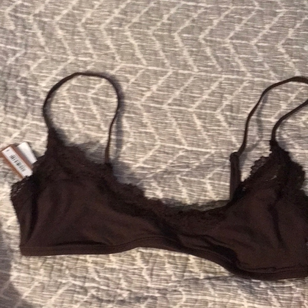 Women's Lace Trim scoop Bralette in Dark Brown